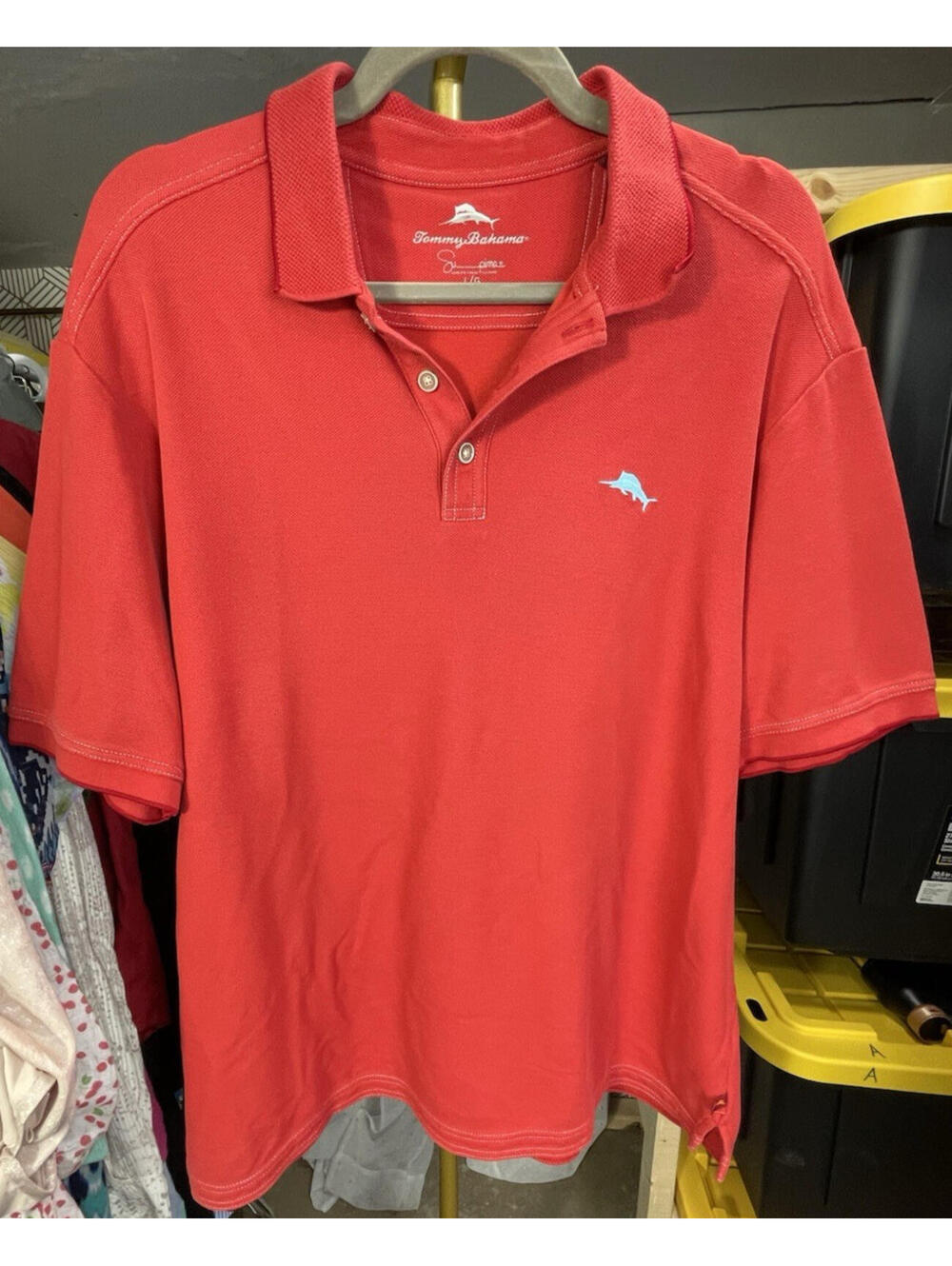Tommy Bahama Men's Large Red Supima Cotton Polo Shirt Short Sleeve Golf Casual